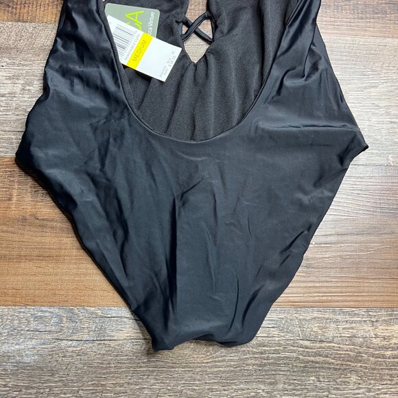 NWT BECCA by Rebecca Virtue Black Caged One Piece Swimsuit Criss-Cross L - Picture 2 of 9